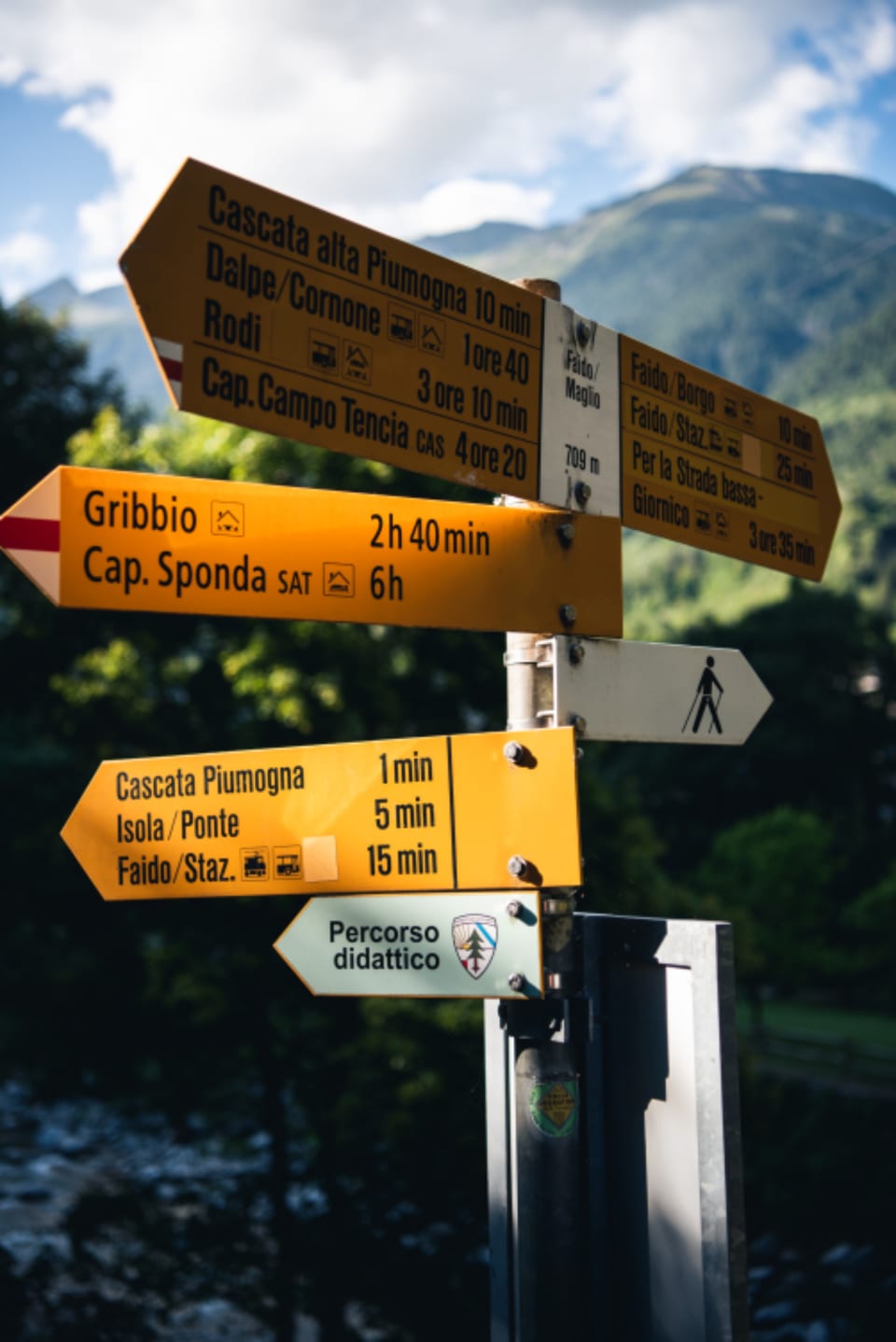A signpost with several direction arrows against an open sky.